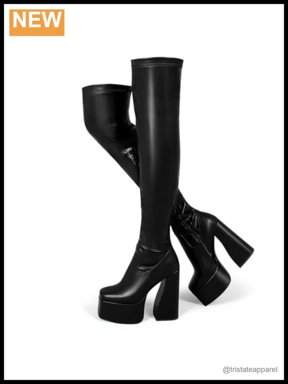 Women's Thigh High Boots Chunky Platform Heels Over The Knee Square Toe Zip